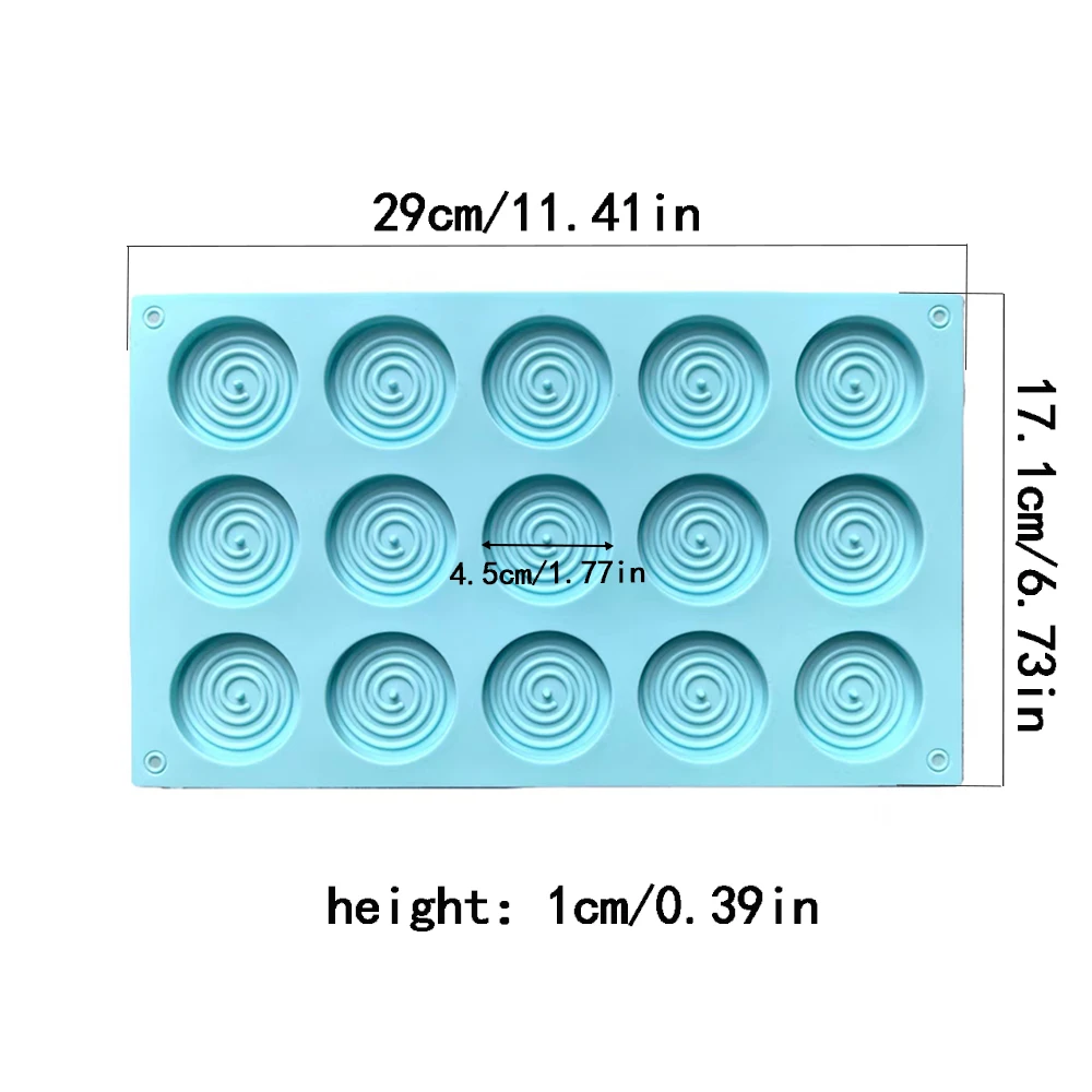 1pc 15 hole spiral silicone mold for baking mousse cakes, ice cream desserts, pudding, brownie pastries, gummies, jelly cakes