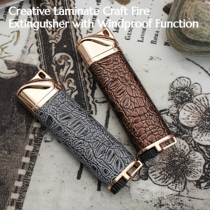 

NEW Metal-coated Leather Craft Windproof Lighter Direct Blue Flame Inflating Lighter Cigarette Accessories