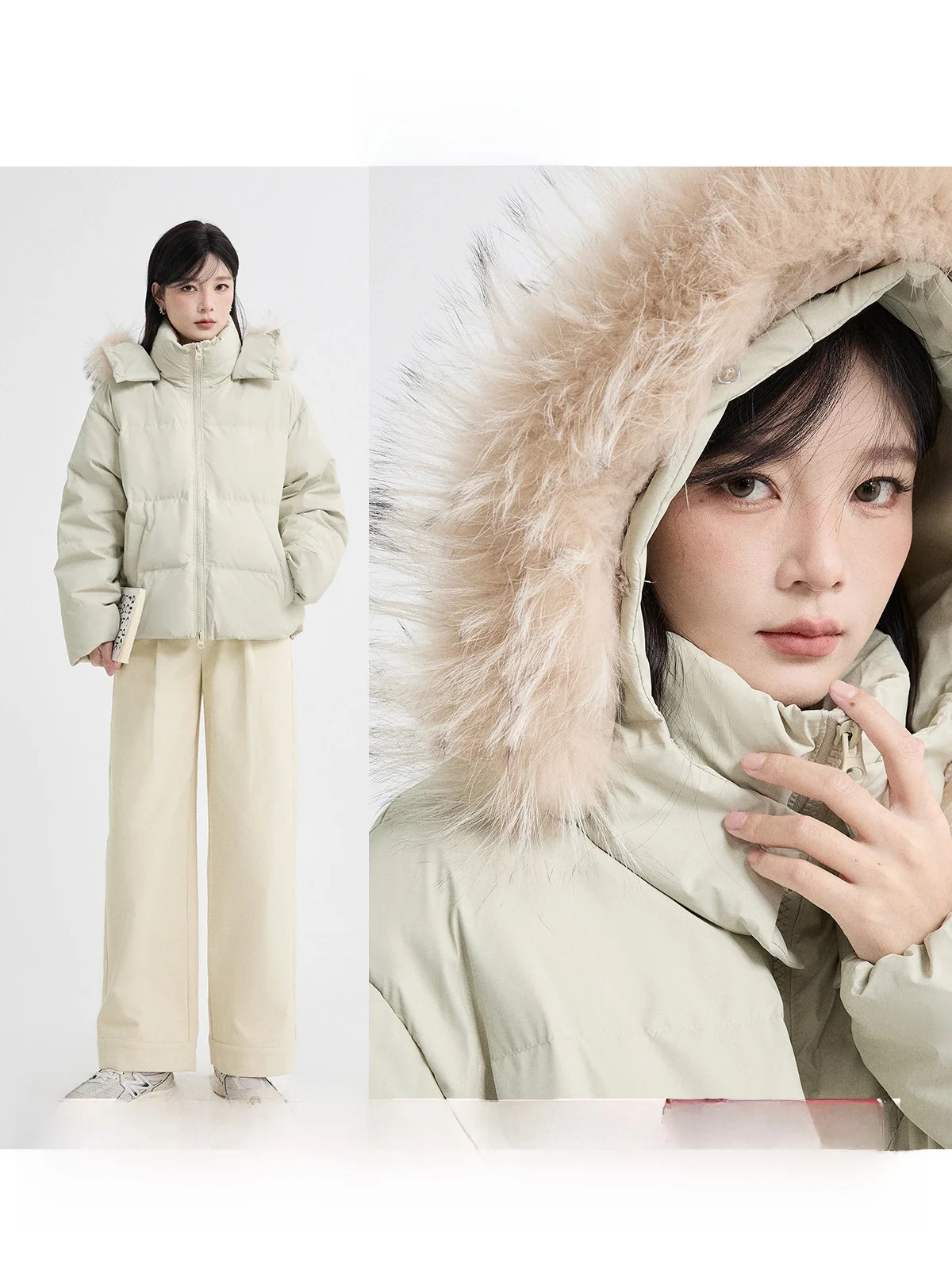 

Women's Casual Hooded down Jacket White Duck down Warm Outerwear Coat with Fur Collar Thickened Regular Sleeve Long Zipper