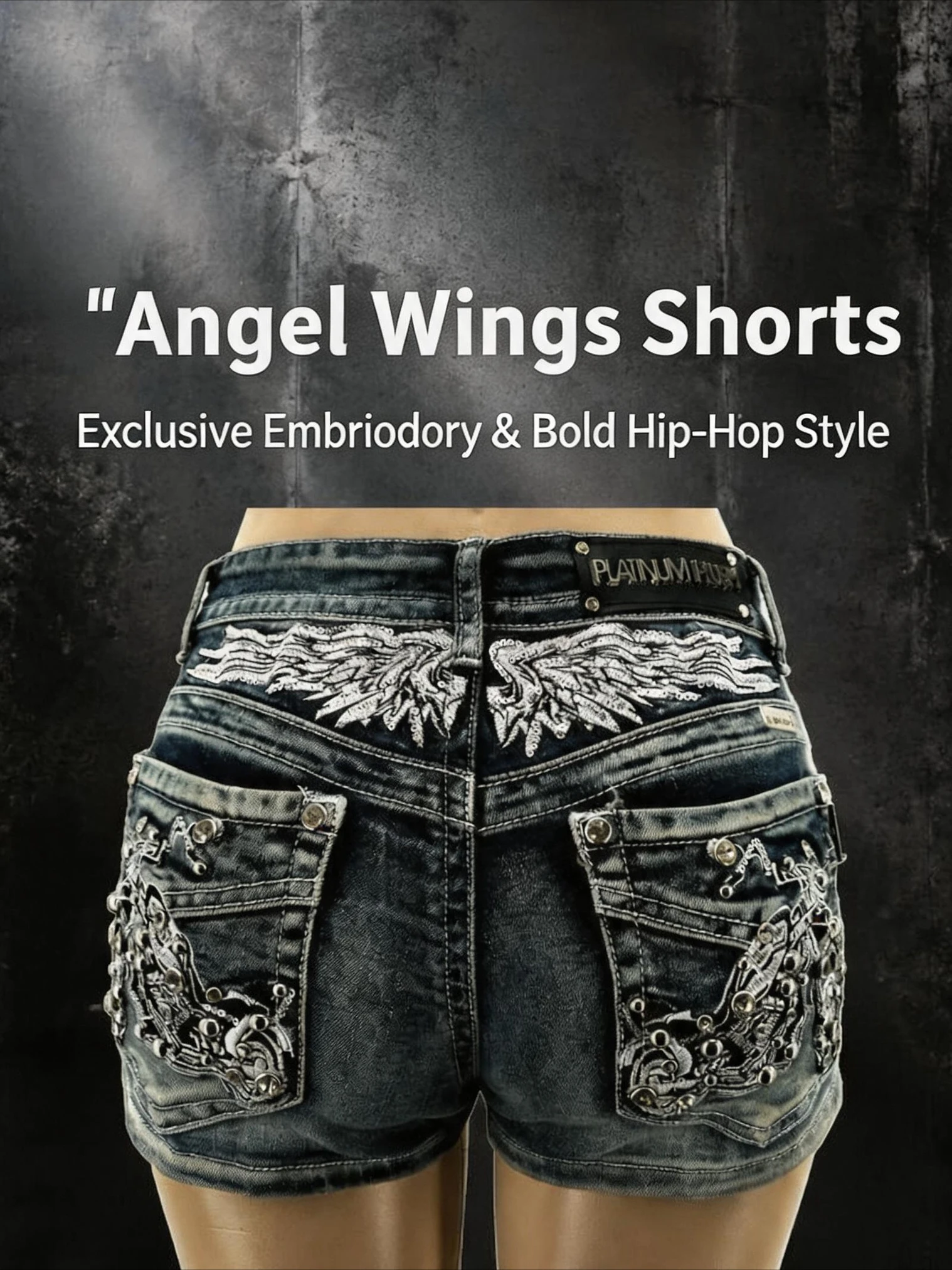 

Rider Motorcycle Wing Rivet Embroidery Shorts Women Y2k Vintage Gothic Hot Girl Sexy Washed Denim Shorts Low Waist Mini Skirts