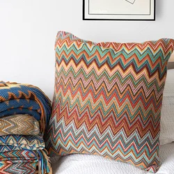 Knitted Cushion Cover Soft Boho Orange Green Flocking Pillow Case 45cmt45cm for Home Decoration Living Room Bed Room
