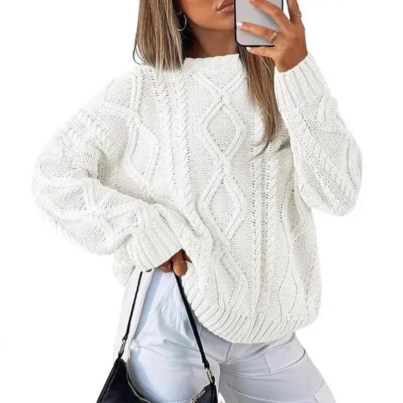 

2026 Autumn Women Mock Neck Ruffles Long Sleeve Knitted Bottoming Geometric Pullovers Casual Sweater Winter