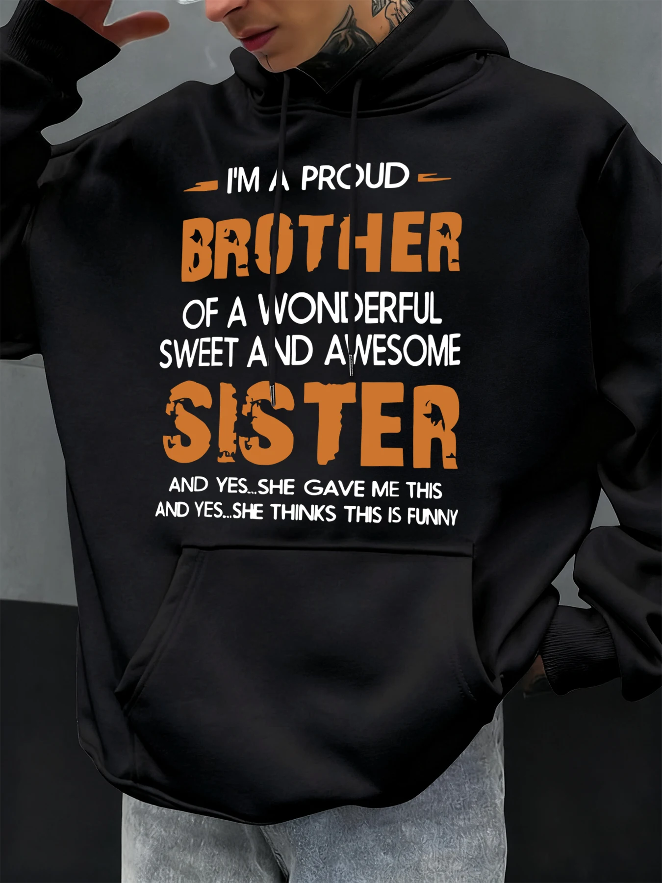 صداقة الأخوة والأخوات المطبوعة الرجال هوديس جيب العصرية الشارع الشهير الهيب هوب هودي الخريف الصوف ملابس رياضية #1