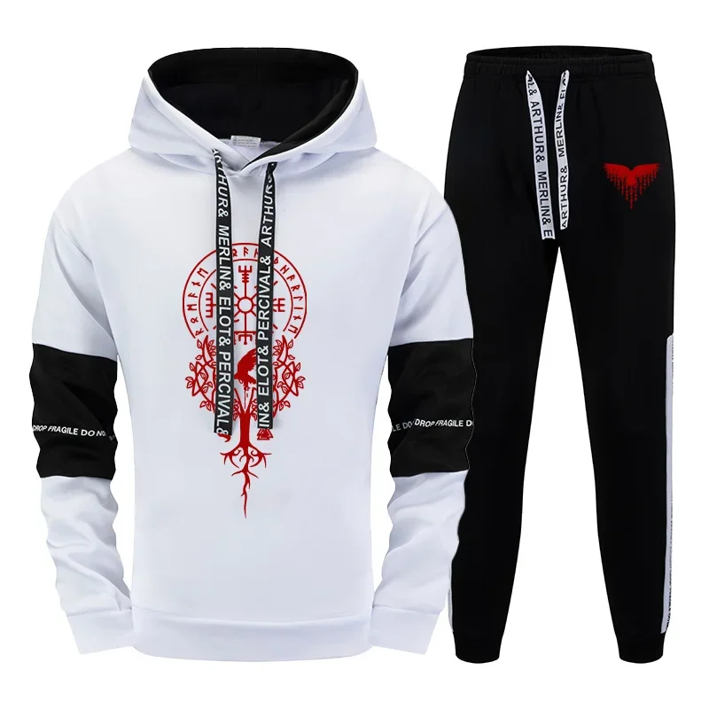 

Ancient Raven Print Hoodies Sweatpants 2025 Hot Sale Men's Tracksuit Hooded Sweatshirt Jogger Pants Autumn Winter Fashion Outfit