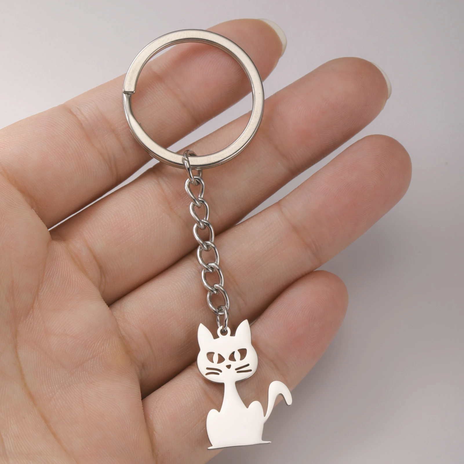 Lucktune Witch Cat Keychain for Women Stainless Steel Trendy Kitten Animal Charms Bag Car Amulet Keyring Jewelry Birthday Gifts