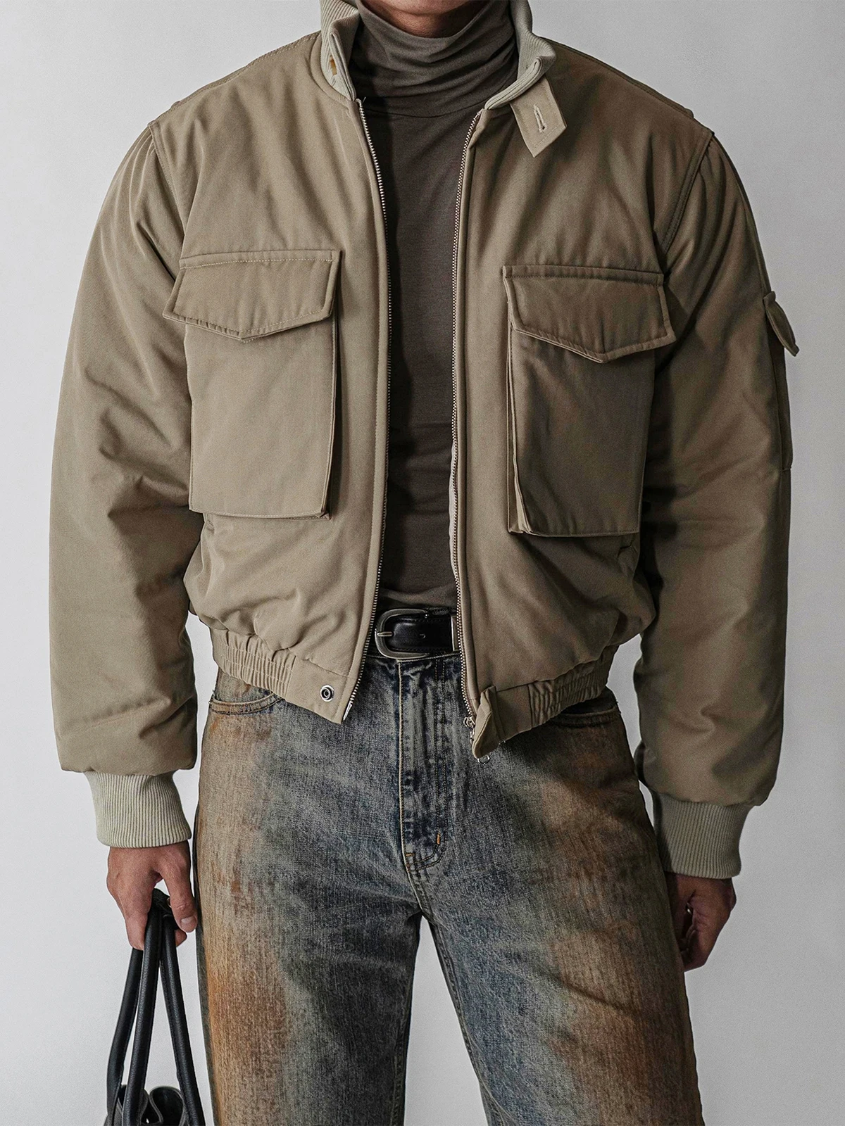 

Men's Thiened Pilot Jaet Stand Collar Large ket Cotton Workwear Sle Faion Urban Winter Warm Coat Korean Sle Long...