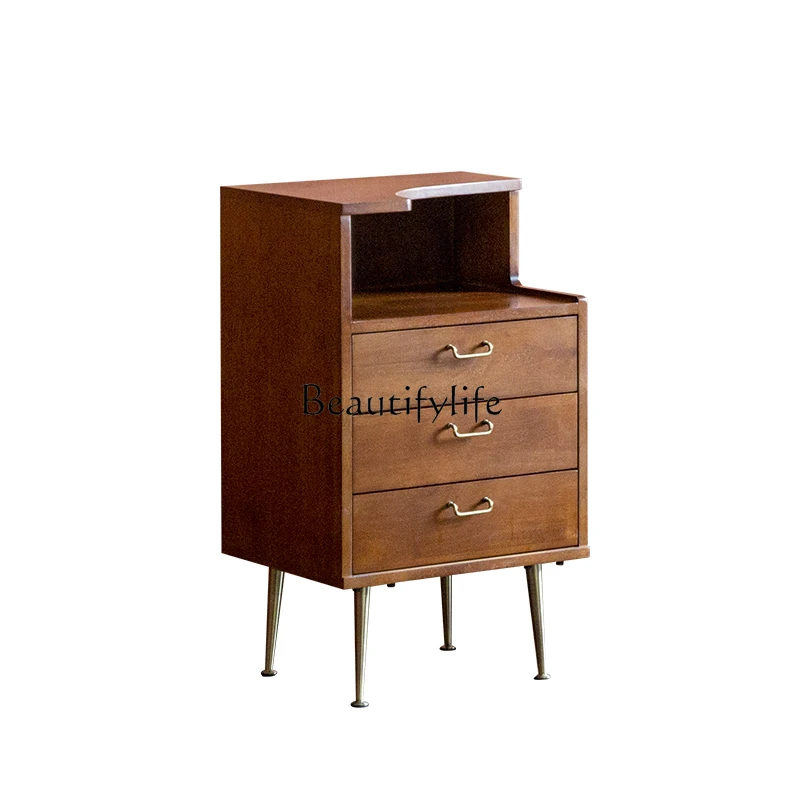 Solid Wood Bedside Cabinet Modern Minimalist Rubber Wood Bedroom Locker