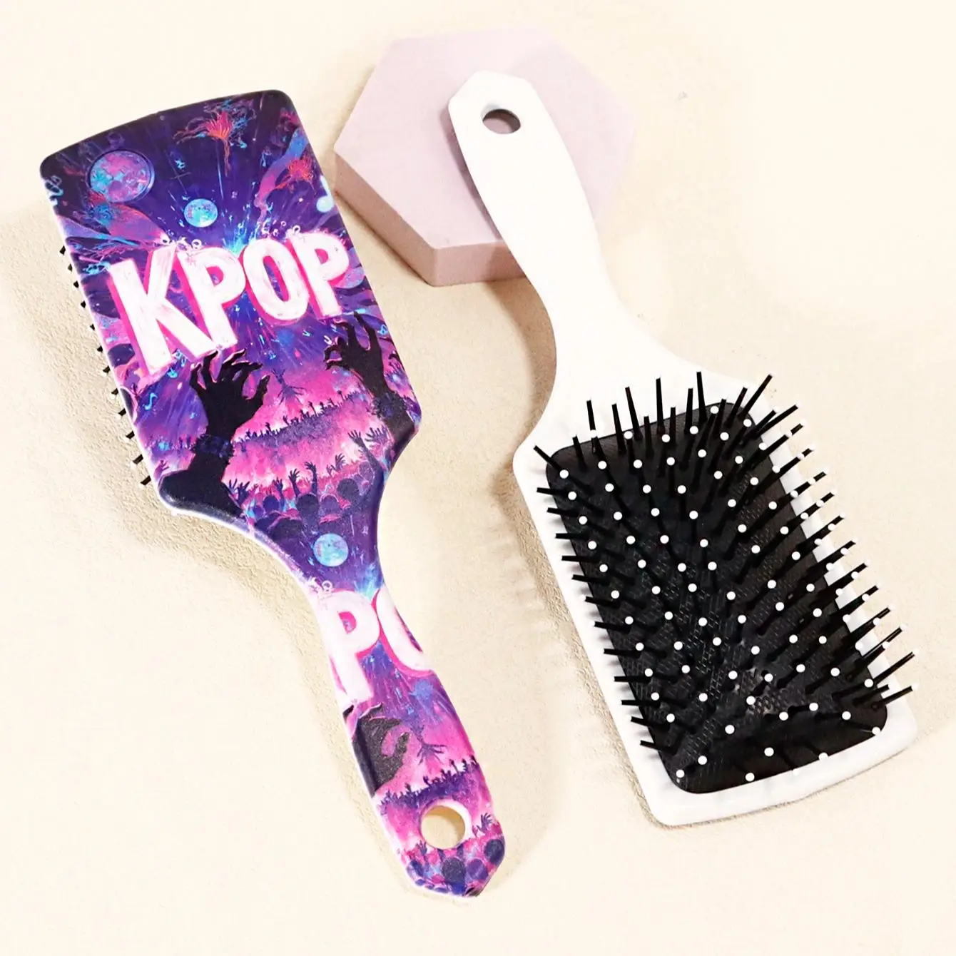 Pente de almofada de ar em forma de remo com padrão de música K-pop, ferramenta de estilo suave, fácil de pentear Especial para perucas de cabelo real