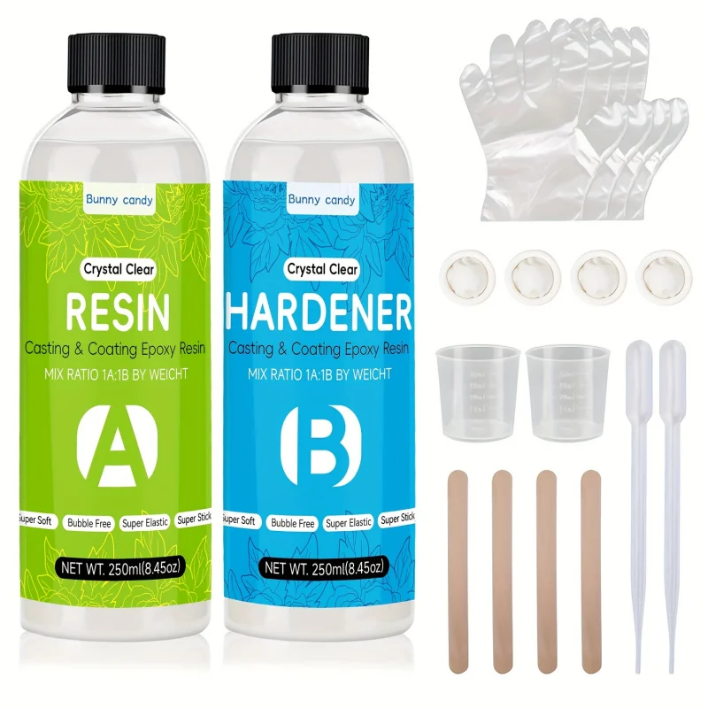 250mlA+250mlaB 16.9Ounce Crystal Clear Epoxy Resin Kit-Easy to mix1:1Proportional River Surface，Artistic Casting，Suitable for je