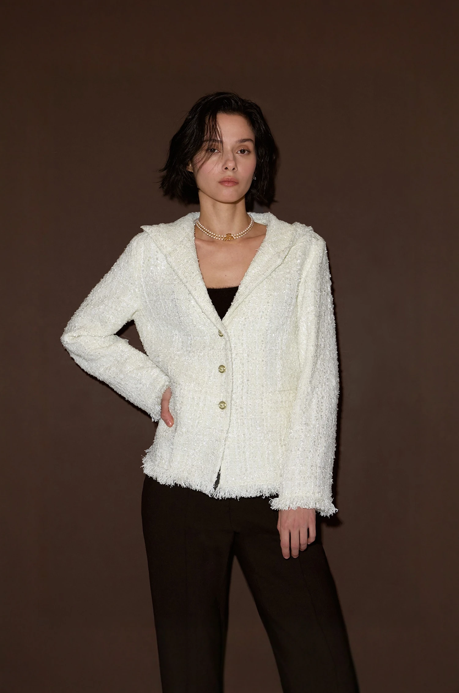 

Spring New Arrival Small Fraance Sle Jaet Commute Sle Straight Cut Long Sve V-Ne Button up Pure Color Outerwear