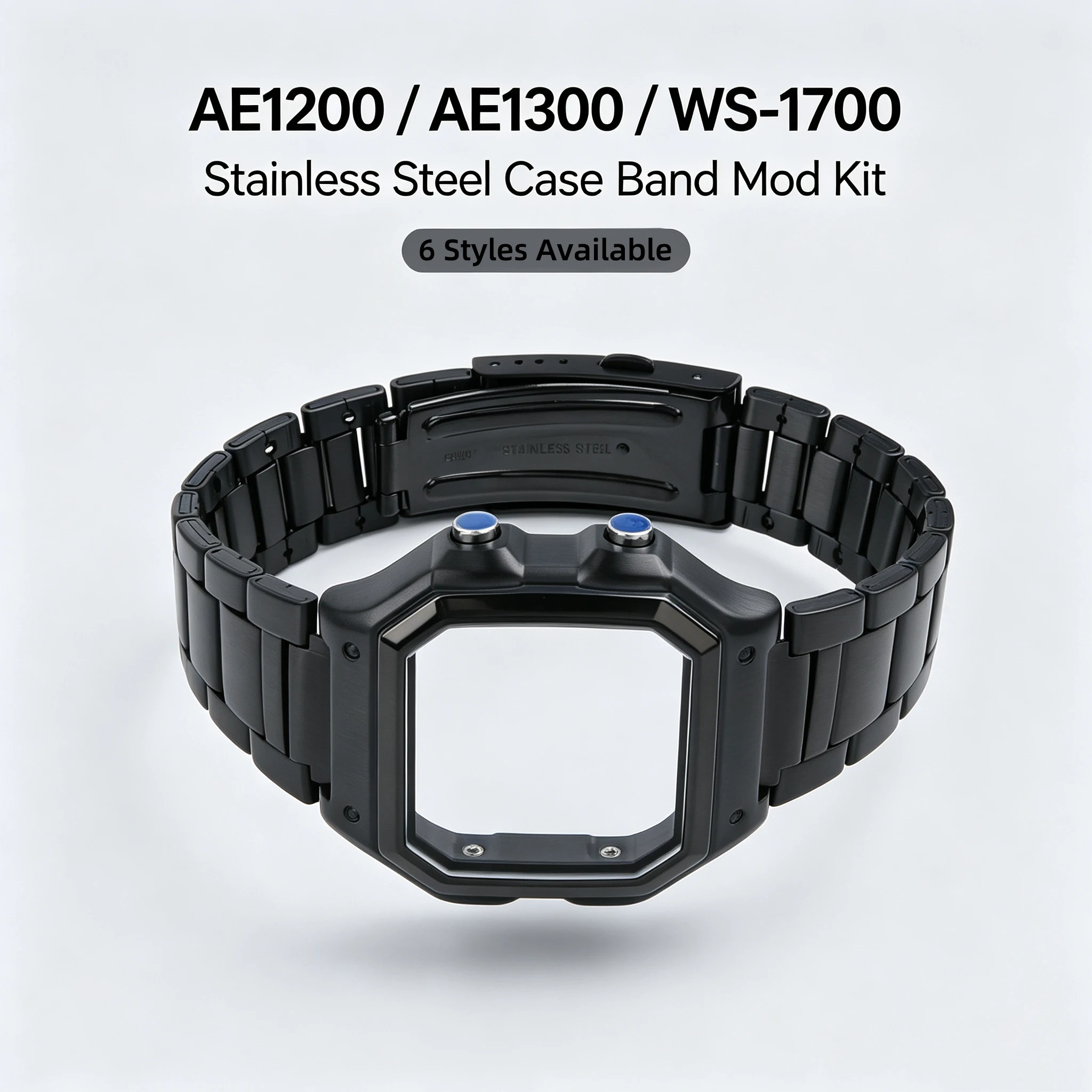 Stainless Steel Watch Case Band Full Mod Kit for Casio AE1200 AE1300 WS-1700 Metal Bracelet Replacement Modification Accessories