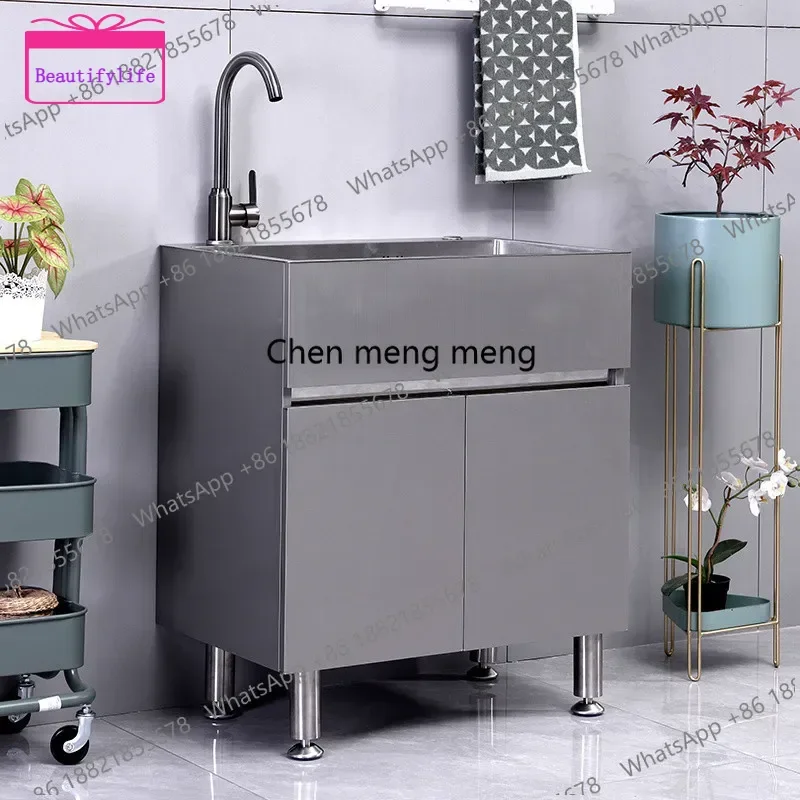 YL Stainless Steel Bathroom Cabinet Sink Integrated Cabinet Small Apartment  Outdoor Floor Wash Basin Balcony Laundry Cabinet