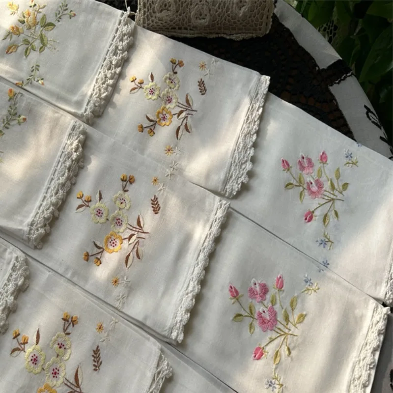 2 pezzi di commercio estero in cotone e lino americano retrò tessuto ricamato a mano divano asciugamano tovaglioli universali fazzoletto