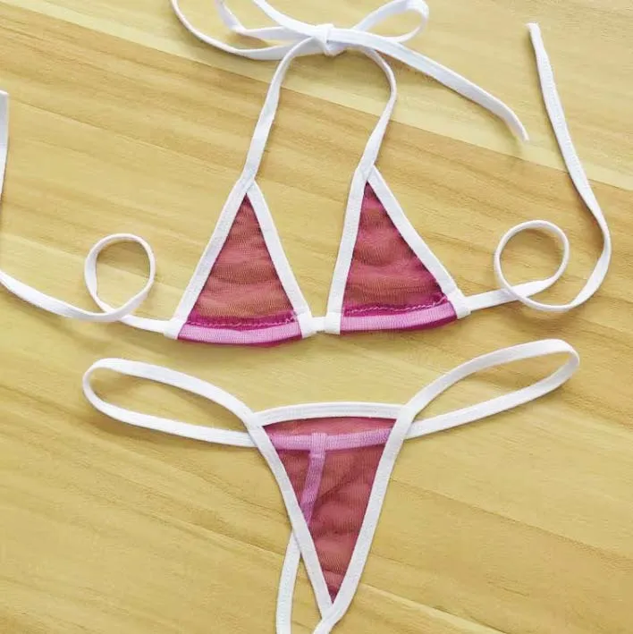 

New Mesh See Through Bikini Set Women Sexy Transparent G-string Brazilian Swimwear Hollow Out Sheer Female Beachwear