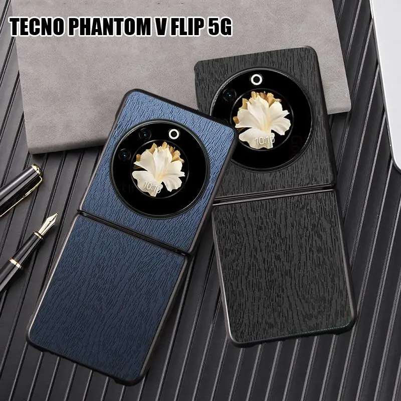 For TECNO PHANTOM V FLIP 5G Wood Texture Leather Shockproof Phone Case For Phantom V Flip AD11 Hard Protection Flip Phone Cover