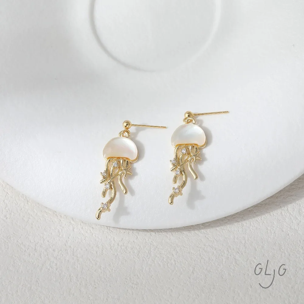 2PCS Dainty Jellyfish Charms for Jewelry Findings Making Eardrop Supplies DIY Brass 14k Gold Plated Accessories 32*12mm image 3