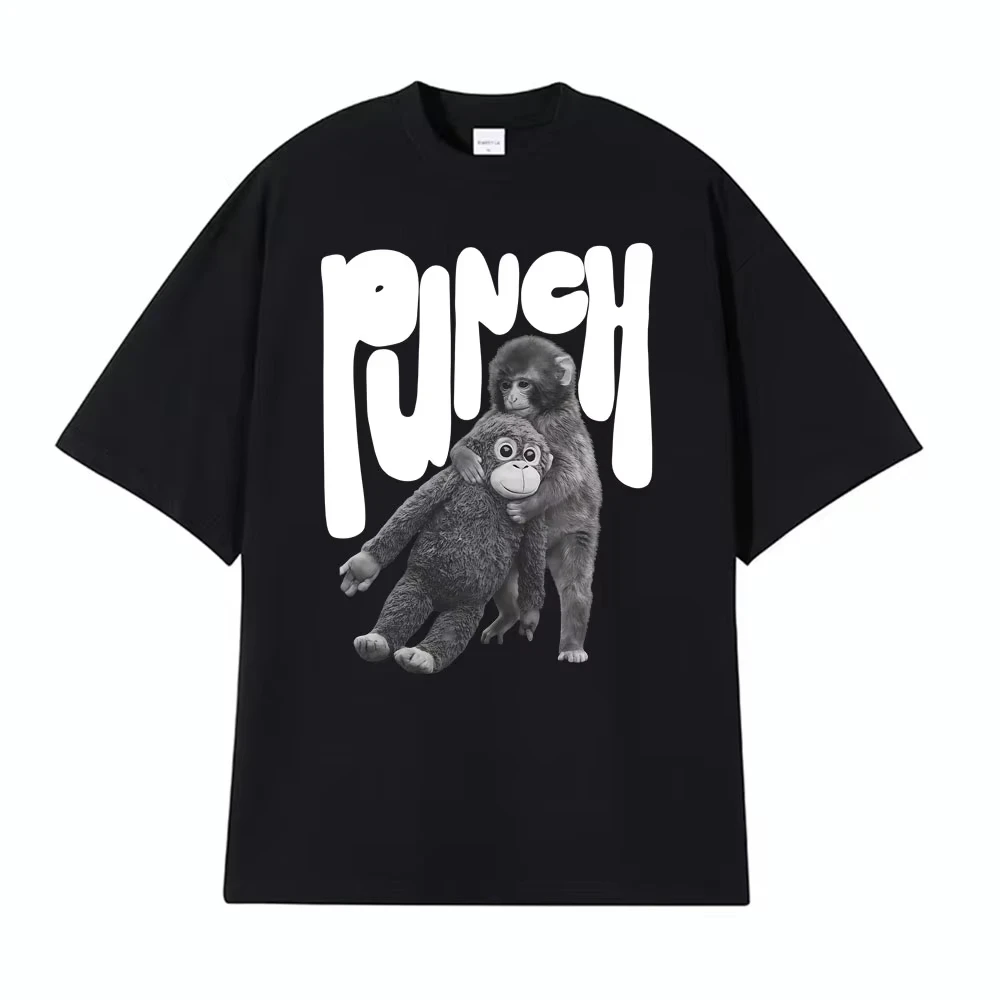Punch The Monkey Vintage Style Graphic T-shirt Men's Clothing Summer Vintage Fashion T Shirt Tops 100% Cotton Oversized T-shirts