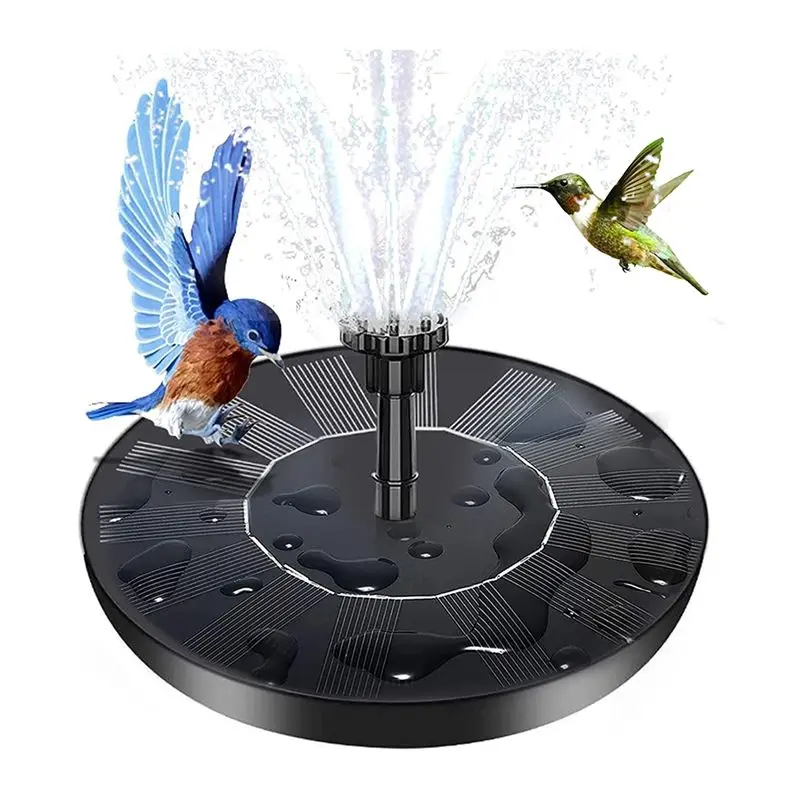 ABGE-Black Solar Fountain Water Fountain Solar Water Fountain With 6 Nozzles And Fixer, 6.3Inch Solar Fountain Pump For Bird Bat