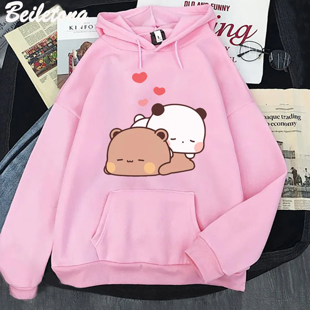 Panda Bear Bubu Dudu Cartoon Hoodie Sleep Cute Printed Clothes for Teens Loose Sweatshirt Spring Pullovers Pocket Female Casual