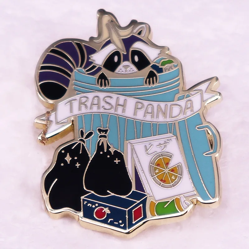 Funny Panda Trash Hard Enamel Pin Cartoon Animal Badge Brooch for Jewely Accessory