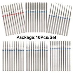 10Pcs Nail Milling Cutter Set For Diamond Stone Electric Manicure Drills Pedicure Nail Drill Cuticle Clean Bits Burr Accessories