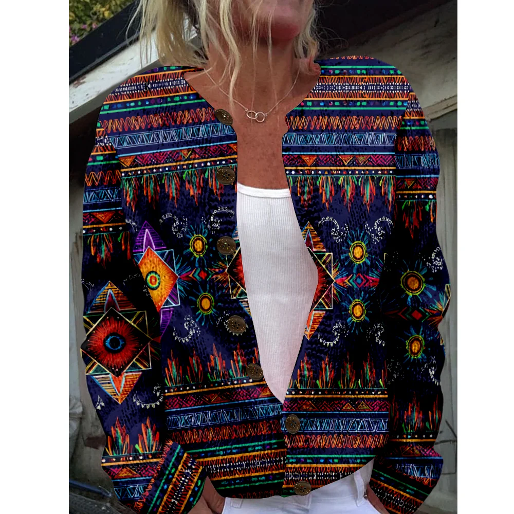 

Свитер с этнической геометрией, осенне-зимний вязаный кардиган, женские свитера, вязаный топ, повседневные крутые джемперы, модная уличная одежда