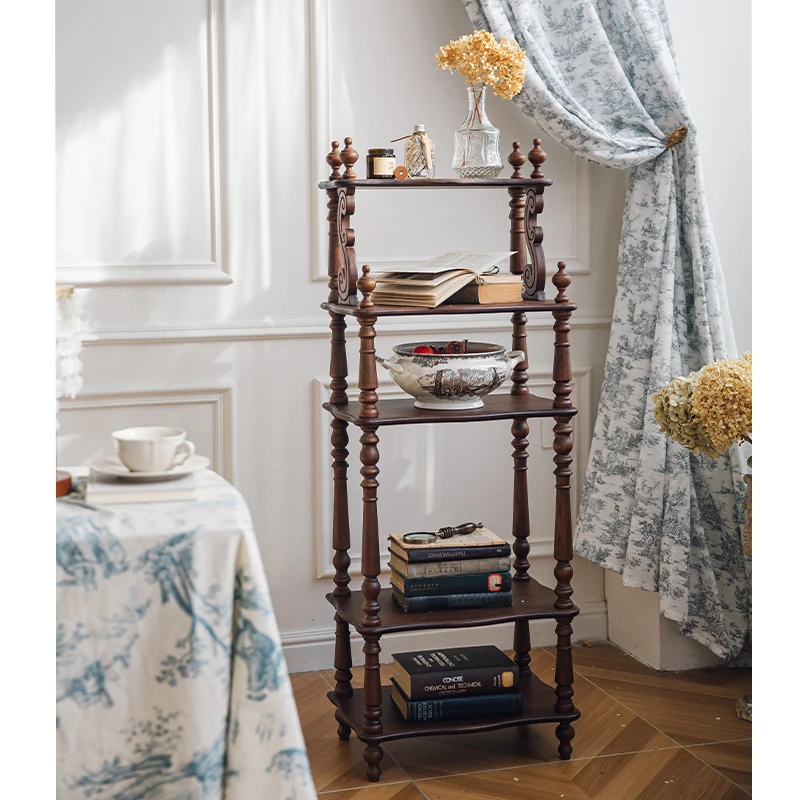Retro Solid Wood Storage Rack Multi-layer Shelf Dishes Document Bookshelf Home Living Room Bedroom Display Rack