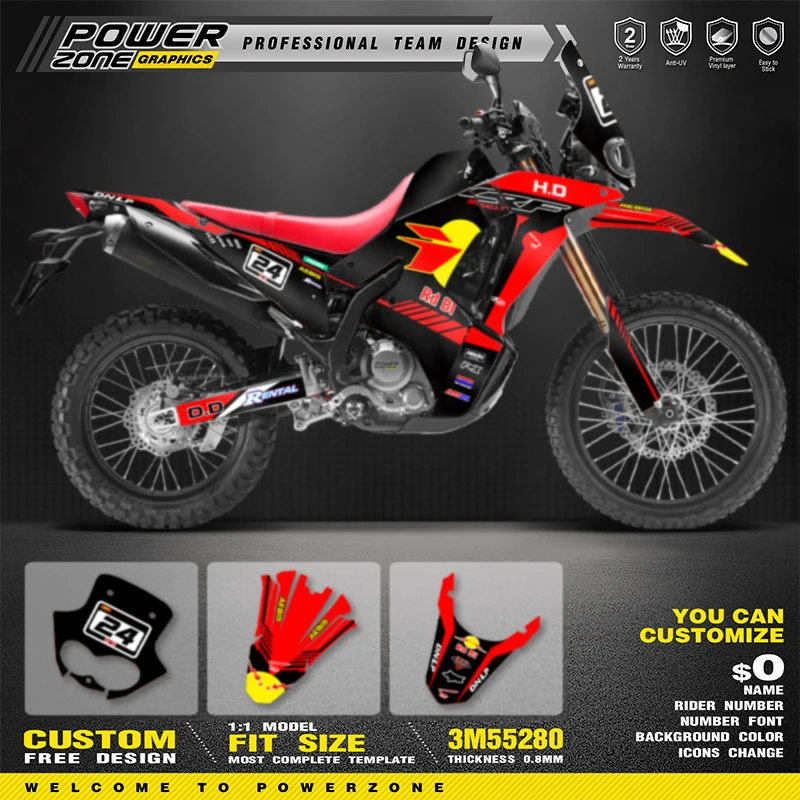 

PowerZone Custom Team Graphics Backgrounds Decals Stickers Kit For Honda CRF250 300 RALLY 2021 CRF250 001