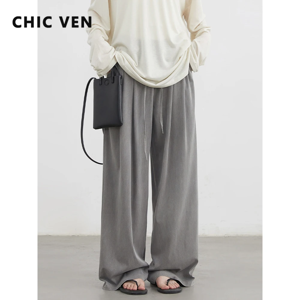 

Женские брюки CHIC VEN, корейские повседневные прямые брюки с эластичной резинкой на талии, женские прямые брюки полной длины, весна-лето, новинка 2025 г.