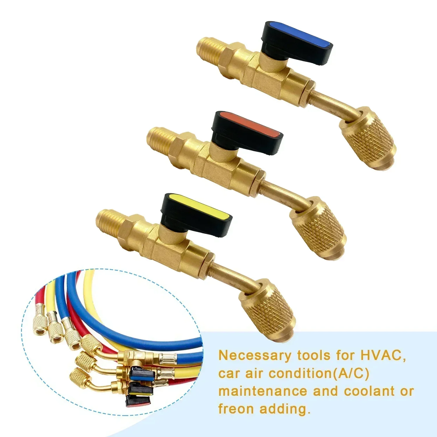 냉매 각도 차단 볼 밸브 어댑터 1/4 "SAE R22 R12 R410a 에어컨 충전 호스 AC 냉매 도구