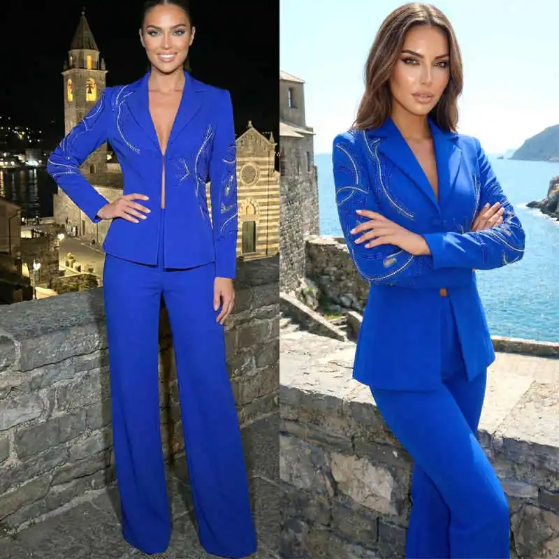 

Formal 2 Pieces Women Suits One Button Notched Lapel Jacket Sets Plus Size Beaded Business Party Customized Wear