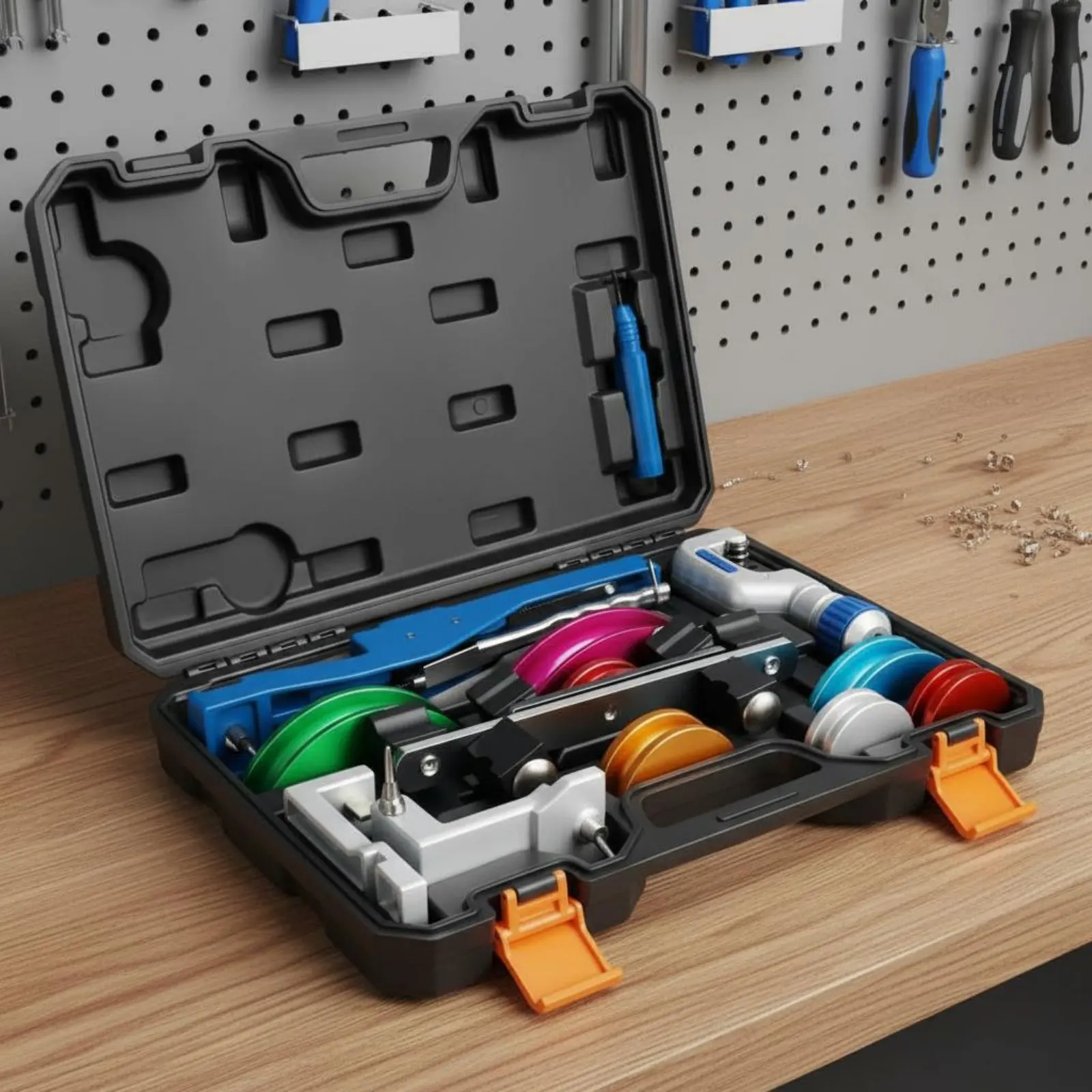 Manual Tube Bender Set Compact Design Manual Pipe Bender Pipe Bending Tool Kit Color-Coded Heads Easy Setup for Plumbing, Repair