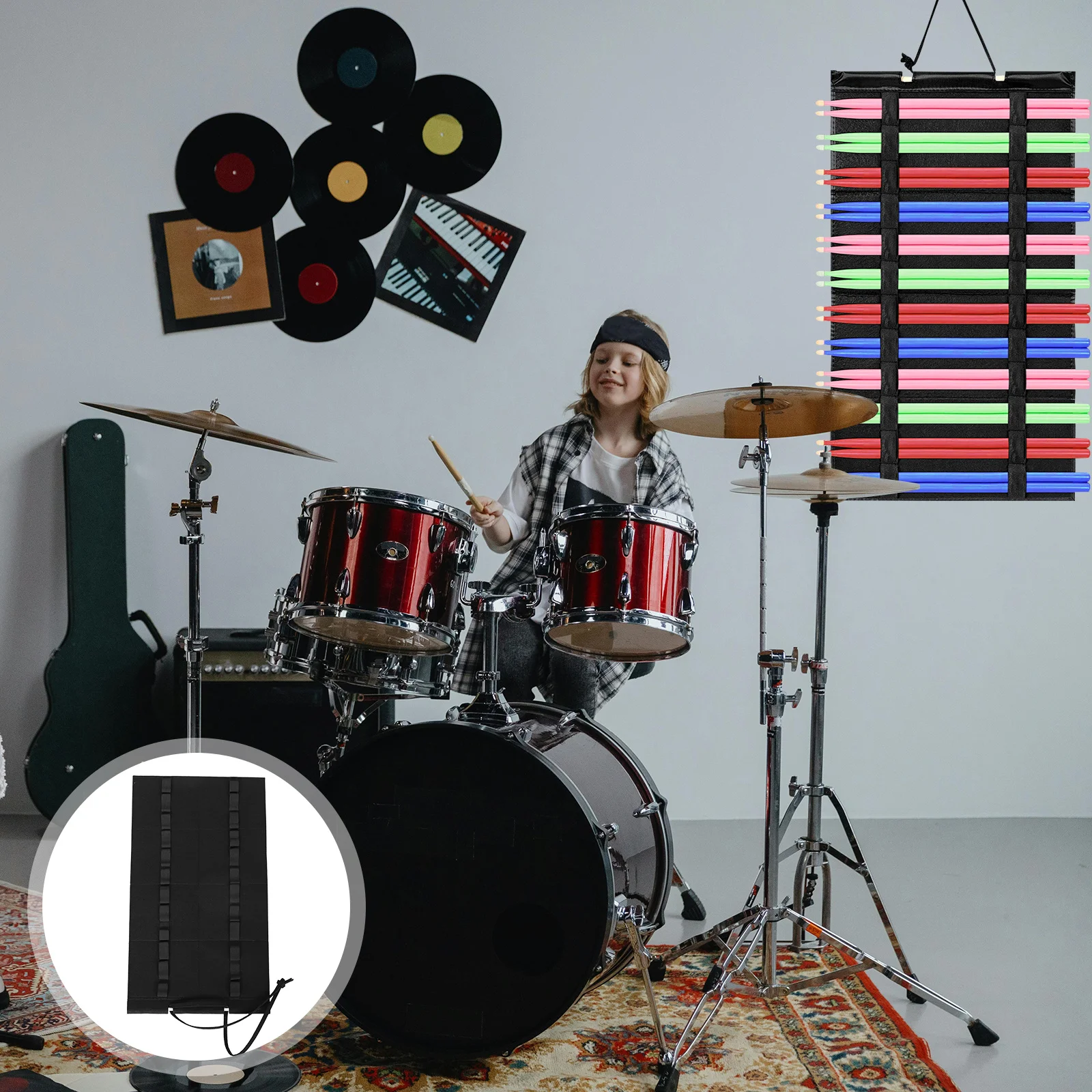 Hanging Drumstick Holder Foldable Design Wall Mount Felt Organizer Portable Storage for Drum Set Accessories Collection