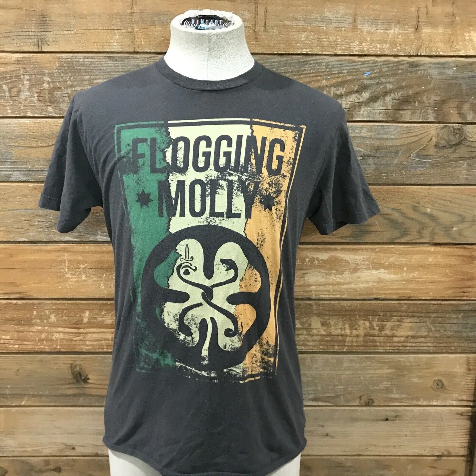 Flogging Molly T Shirt Irish Flag Clover Drinking Band Tee Distressed Men's Med