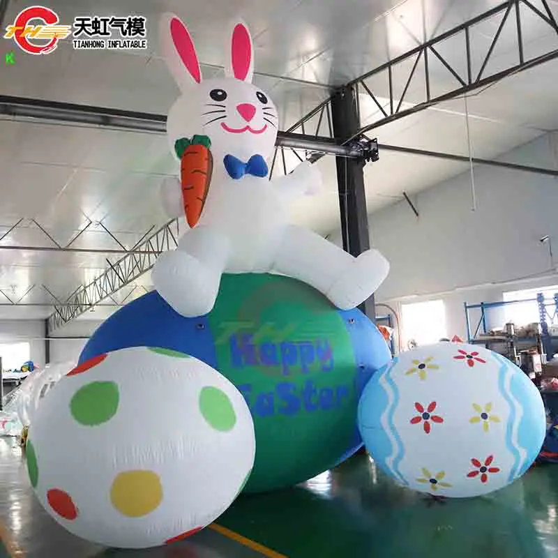 Livraison rapide lapin éclairé modèle gonflable de pâques décorations de cour vacances décoratif gonflable lapin oeufs de pâques ballon