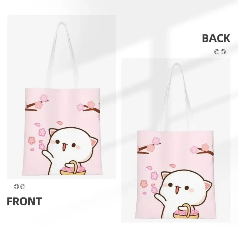 Fashion Kawaii Mochi Cat Peach And Goma Shopping Tote Bags Recycling Canvas Groceries Shoulder Shopper Bag