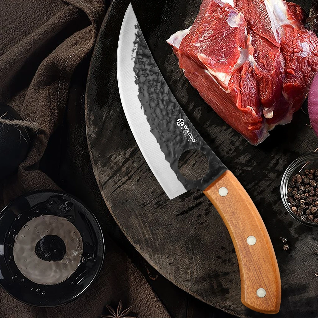 Cuchillo para deshuesar WXCOO de 5.7'' de acero inoxidable, cuchillo de carnicero para barbacoa, cuchillo para cortar carne, cuchillo para rebanar carne de res, cuchillo de cocina forjado a mano con mango de madera