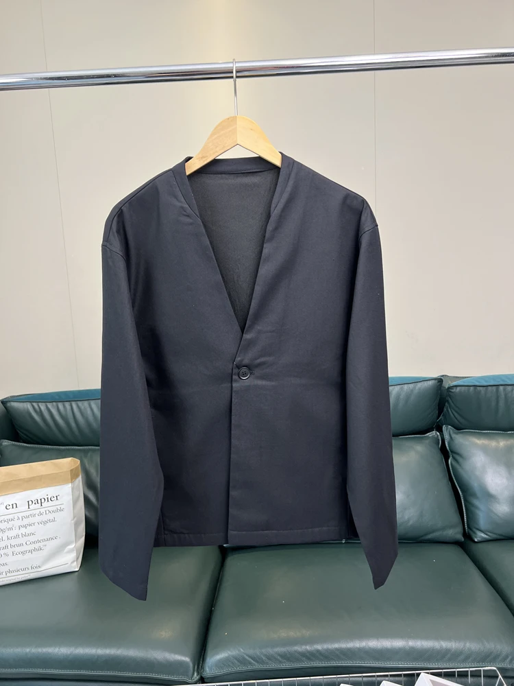 

Ele Pure Color Men's Casual One-Button No-Ne Commuter Autumn Suit Jaet Faionable Urban Sle Stand Fit Long Sve