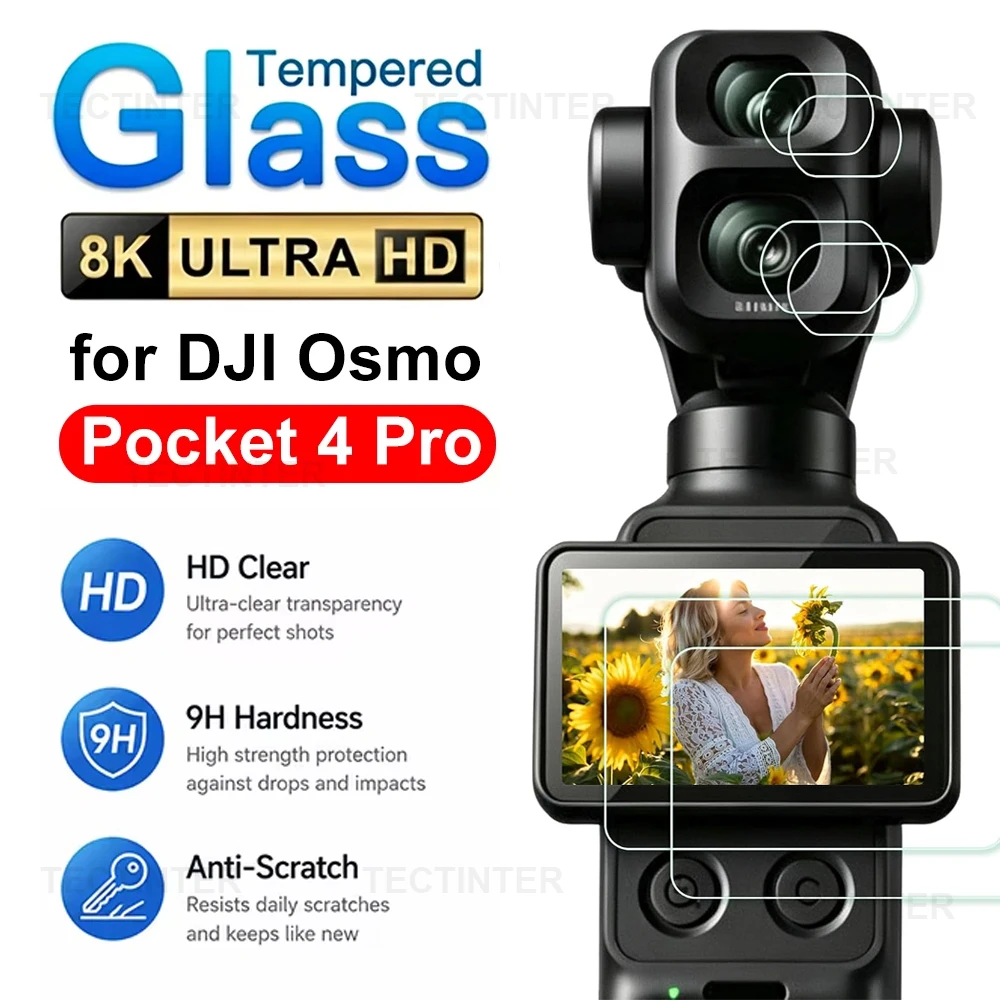 Tempered Glass Film For DJI OSMO Pocket4 Pro Screen+Lens Protector 9H Hardness Protective Film For DJI Pocket 4 Pro Accessories