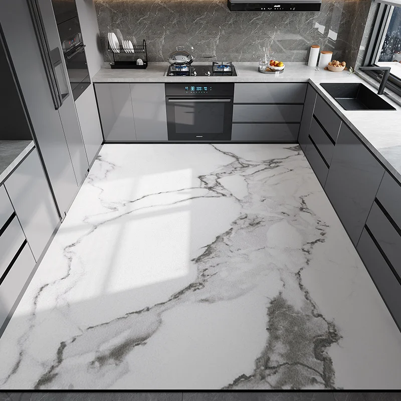 المطبخ الكلمة حصيرة مقاوم للماء عدم الانزلاق النفط مقاومة الجلود السجاد بولي كلوريد الفينيل حجم كبير تقليد الرخام هندسية البساط ديكور المنزل حصيرة