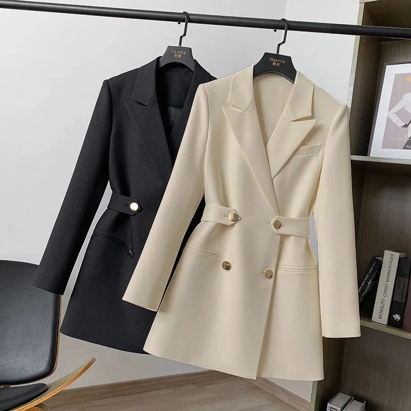New Office Ladies Blazer Women Suit Jackets Mid Long Solid Autumn Jacket Coats Casual Outerwear Blazer Elegant Lady Chic Tops