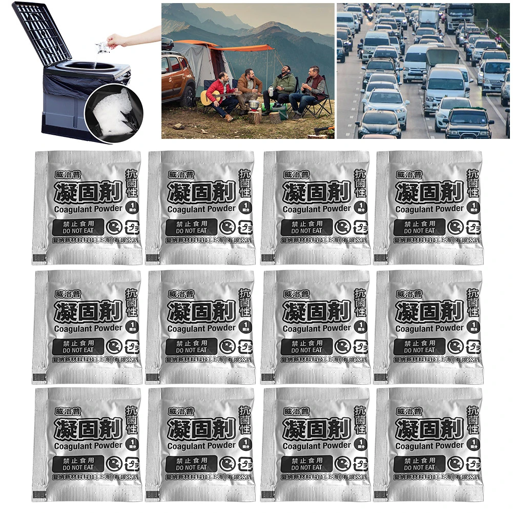 12Pcs Poo Powder Liquid Waste Gelling Deodorizing Powder Eco Absorbent Gel Poo Gel for Camping Toilet for Outdoor Camping Hiking