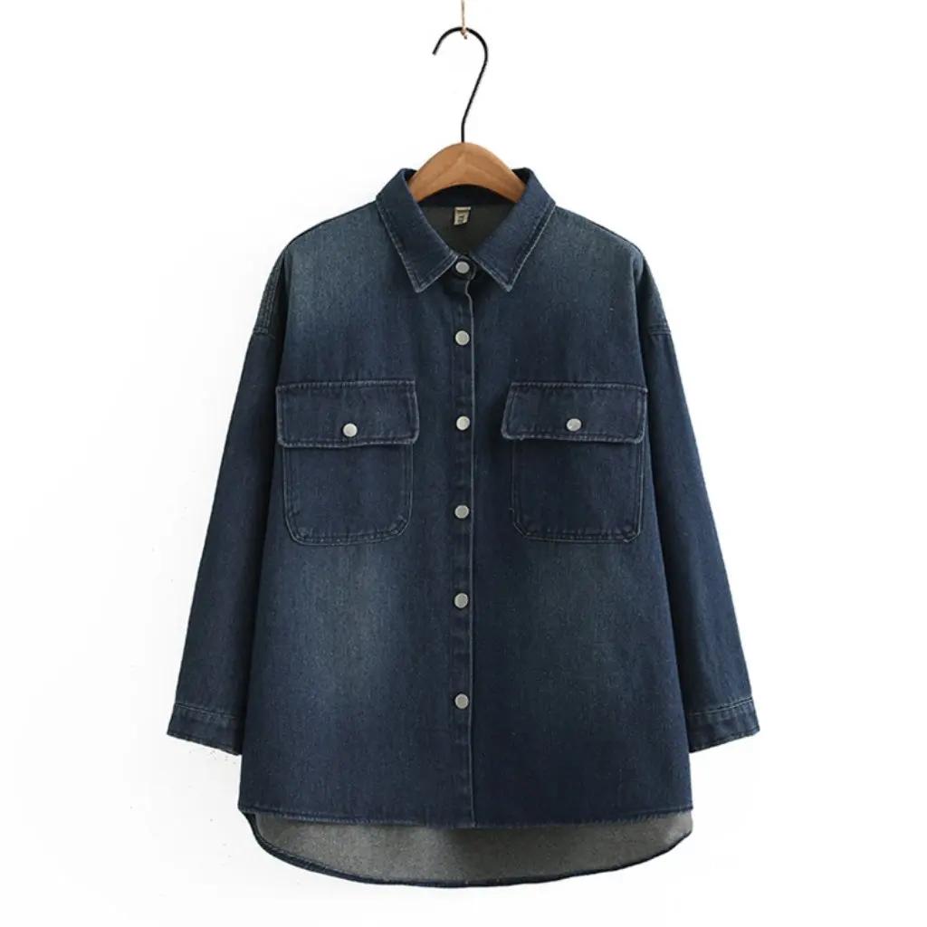 Manteau à manches longues pour fille potelée, polyvalent, décontracté, dégradé de couleur, style coréen, chemise en Denim à manches longues, nouvelle collection automne 2023, 266