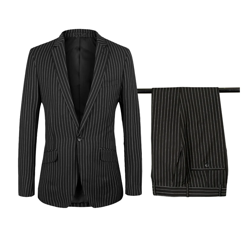 Men's Suit Black Striped Prom Wedding Tuxedo Suit for Men Single Breasted 2pcs Blazer Jacket Pants Regular Fit Costume Homme