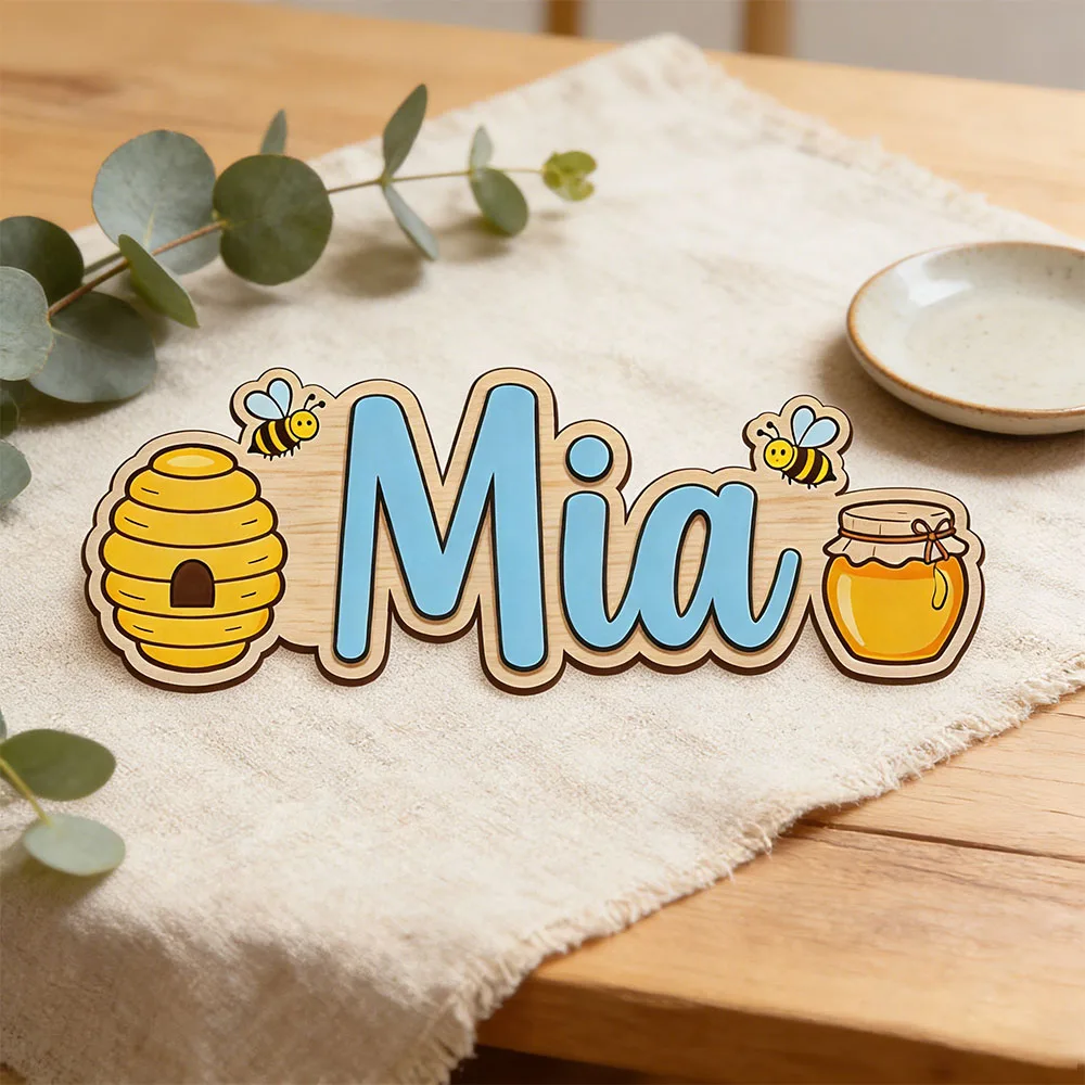 Custom Honey Bee Hive Name Plaque for Kids Bedroom Unique Sweet Honey Jar Themed Wooden Door Hanger Gift