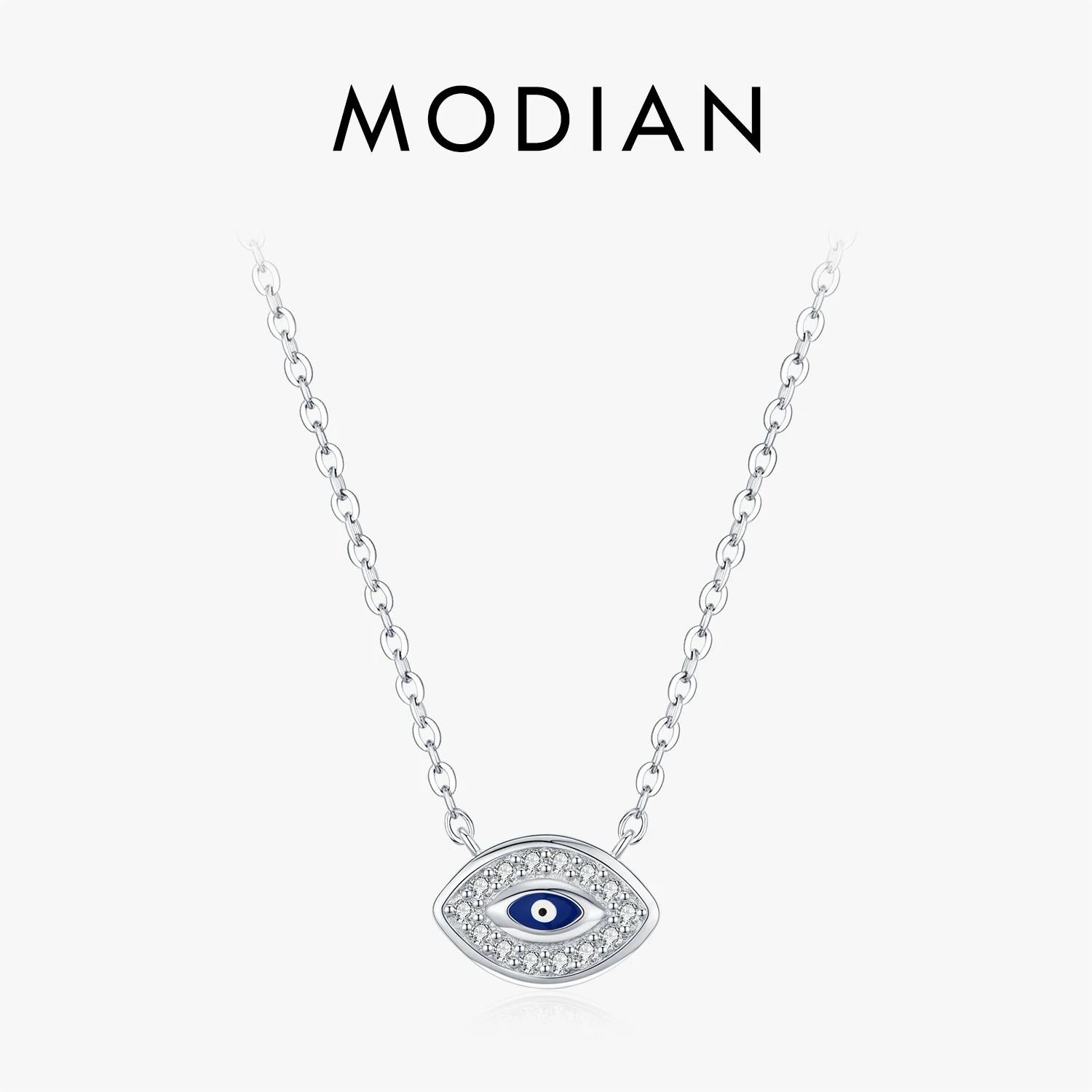 MODIAN Collana con ciondolo occhi azzurri in argento sterling 925 con diamanti simulati abbaglianti per gioielleria raffinata da donna