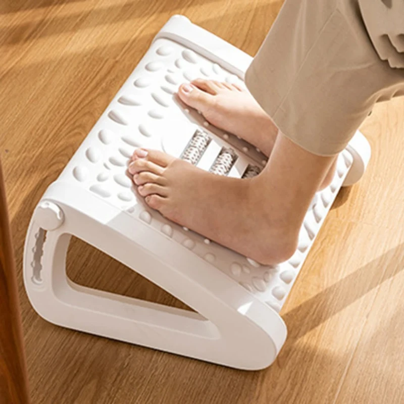 Office Footrest Adjustable Under Desk Footstool with Rollers Plastic Footrest Stool Comfortable Massage Pad for Home Office