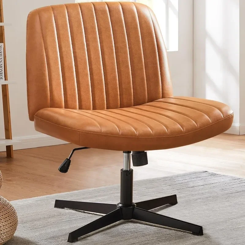 

Criss Cross Chair, Armless Legged Office Desk Chair No Wheels, Leather Padded Wide Seat Modern Swivel Height Adjustable