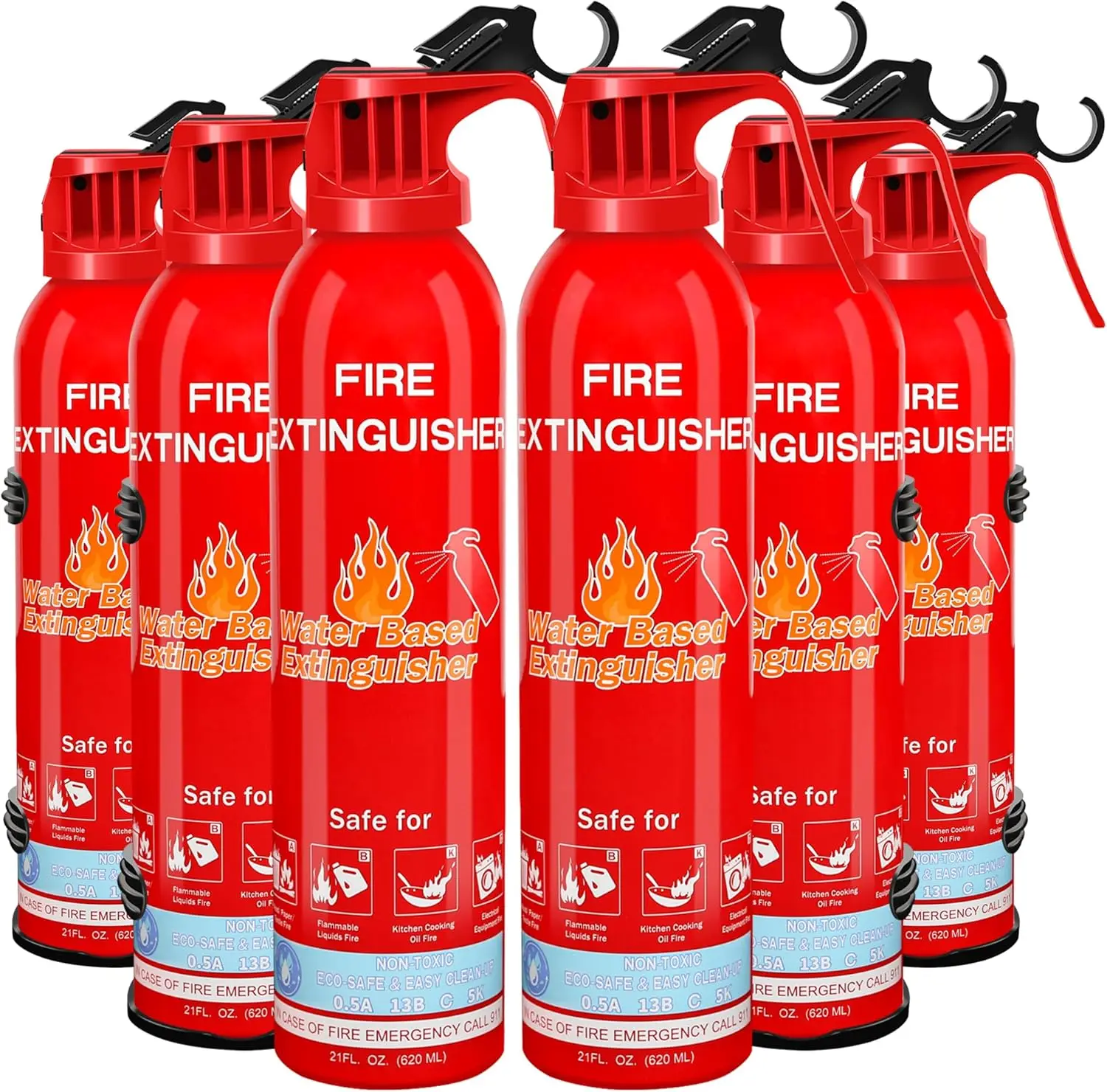 

6-Pack Upgraded 8-in-1 Portable Fire Extinguishers for Home, Car, Boat, Kitchen - Water-Based A,B,C,K Types