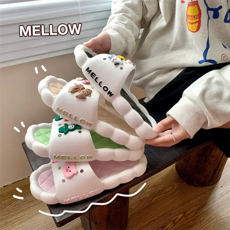 women shoes slippers women slides Flip Flops summer Beach Sandal pup piggy Cartoon Cute Kawaii charm Non Slip Cloud female men